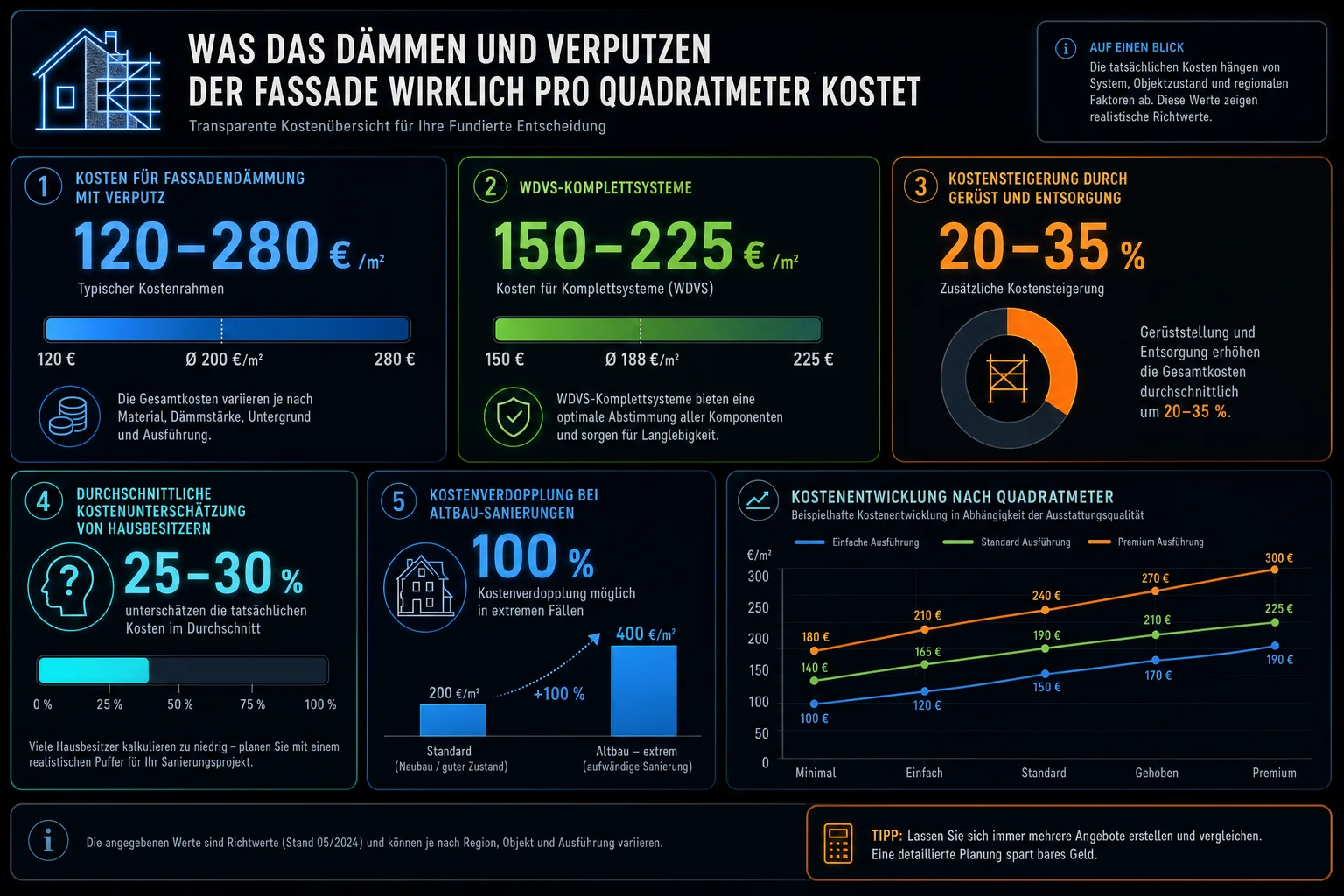 Infographie — Was das dämmen und verputzen der fassade wirklich pro quadratmeter kostet