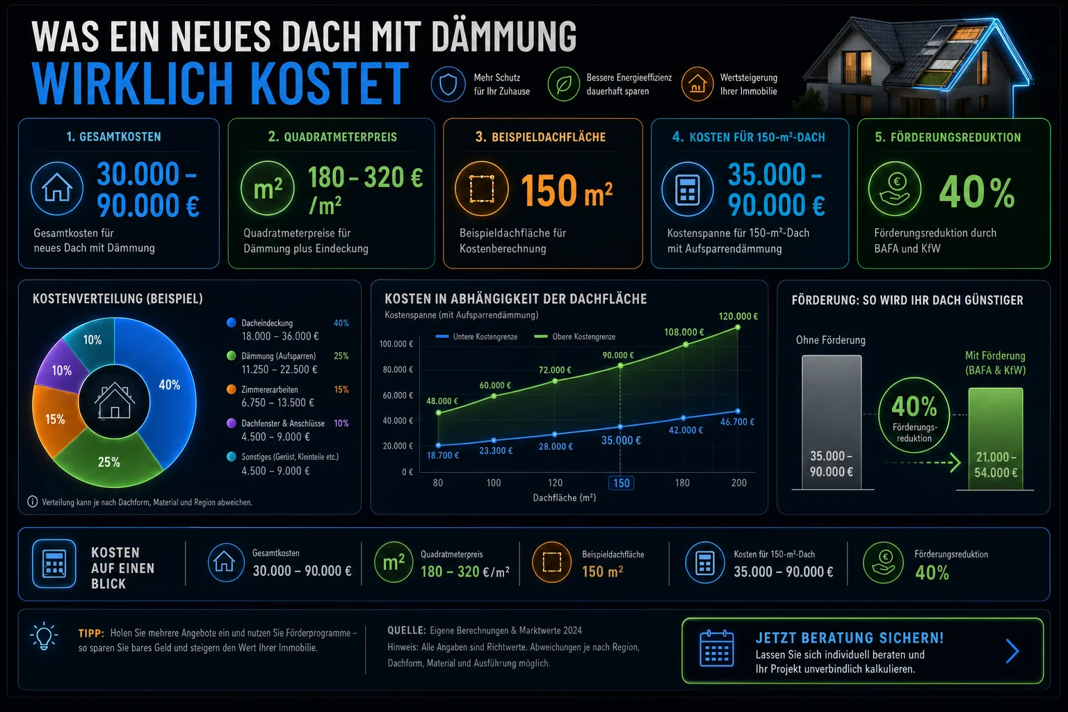 Infographie — Was ein neues dach mit dämmung wirklich kostet