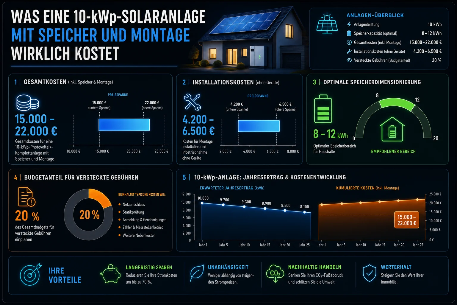 Infographie — Was eine 10-kWp-Solaranlage mit speicher und montage wirklich kostet