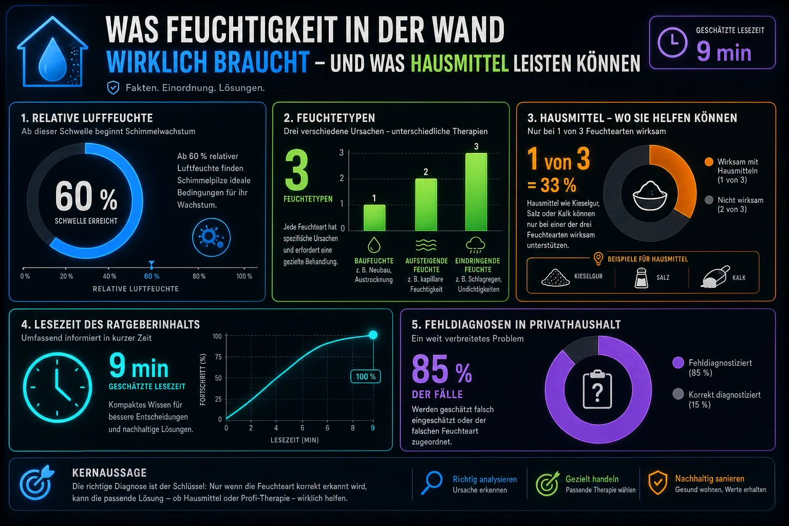 Infographie — Was feuchtigkeit in der wand wirklich braucht – und was hausmittel leisten können