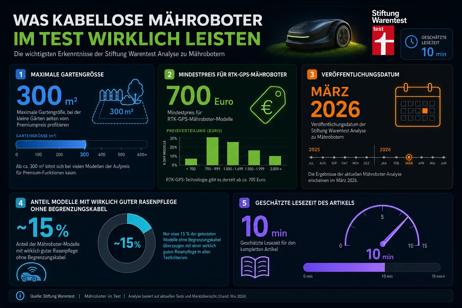 Infographie — Was kabellose mähroboter im test wirklich leisten